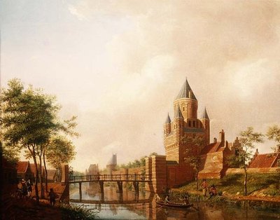 Veduta della Kleine Houtpoort (Piccola Porta) a Haarlem con la Grote Houtpoort (Grande Porta) sullo sfondo da Isaac Ouwater