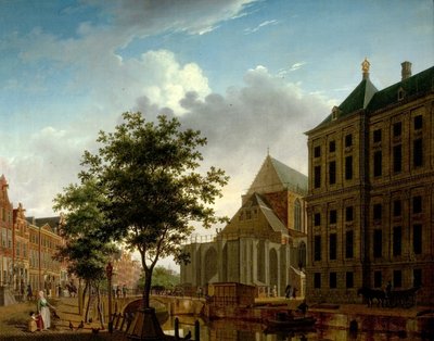 Retro della Nieuwe Kerk e Municipio, Amsterdam, Olanda da Isaac Ouwater