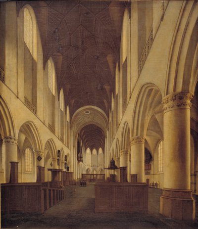 Interno della Chiesa di San Bavo a Haarlem. Vista dalla navata verso il coro da Isaak van Nickelen