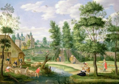 Figure nei giardini di una casa di campagna da Isaak van Oosten