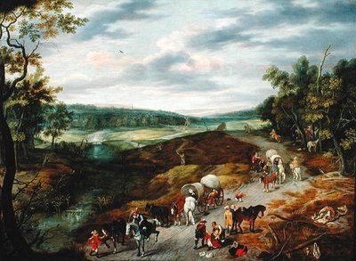 Ladri che attaccano un convoglio di viaggiatori, 1656 da Isaak van Oosten