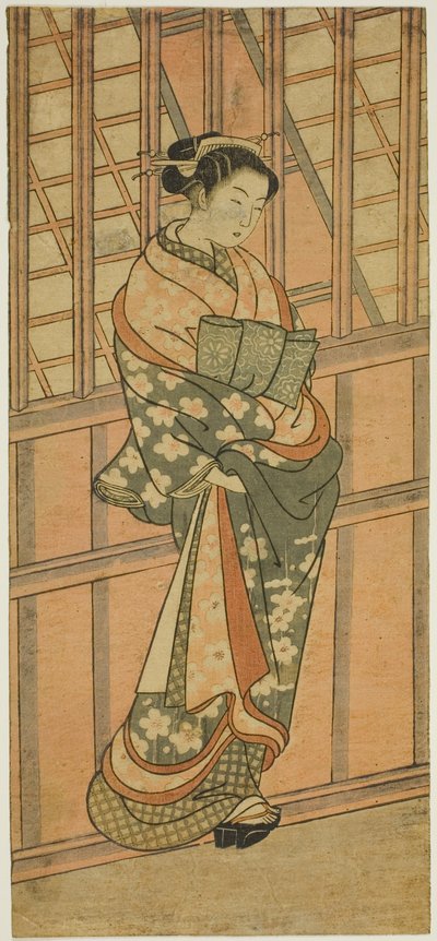 Cortigiana davanti a una finestra sbarrata da Ishikawa Toyonobu