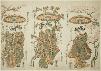 Condivisione di un ombrello - Un set di tre da Ishikawa Toyonobu