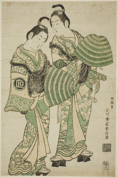 Gli attori Onoe Kikugoro I e Sanogawa Ichimatsu I vestiti da monaci mendicanti (komuso) da Ishikawa Toyonobu
