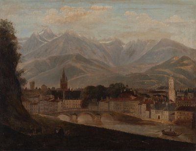 Veduta di Grenoble, la catena montuosa di Belledonne sullo sfondo da Isidore Dagnan