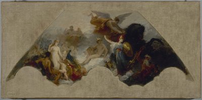 Minerva che lotta contro la Forza Bruta davanti all