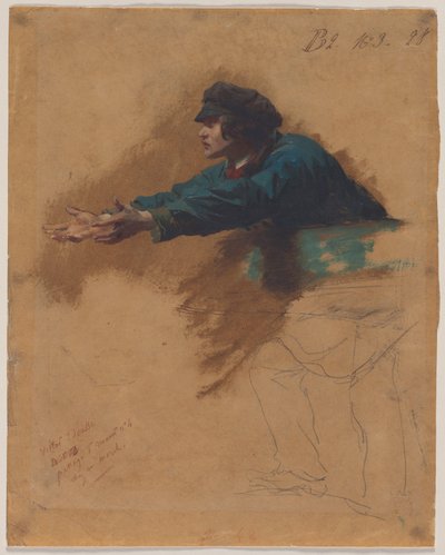Giovane uomo che si sporge in avanti con le braccia tese (Studio per Soldati che distribuiscono pane ai poveri), c.1851 da Isidore Pils