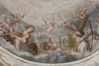 Angeli, angeli musicisti e putti, dettaglio del Paradiso con il Padre eterno, c.1623-34 da Isidoro Bianchi
