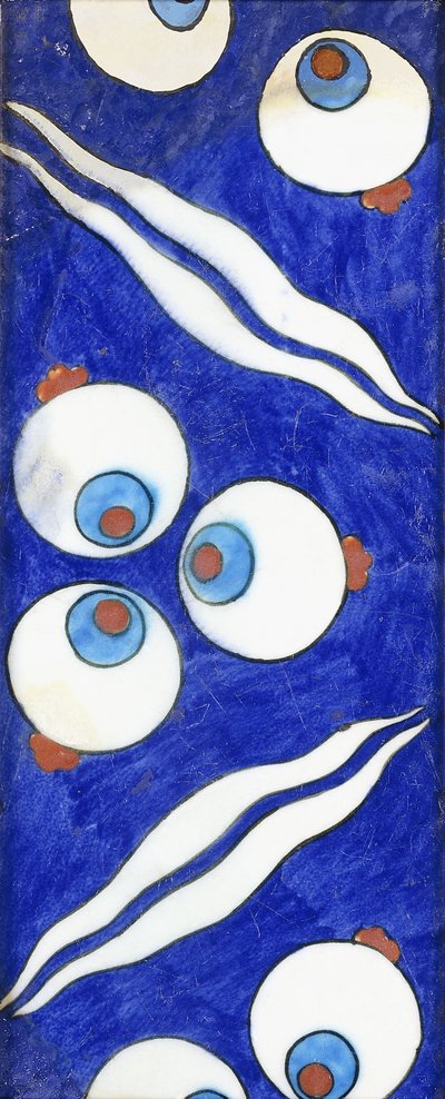 Una piastrella di bordo in ceramica di Iznik, con audaci tripli rotondi cintamani e onde accoppiate, c. 1570 da Islamic School