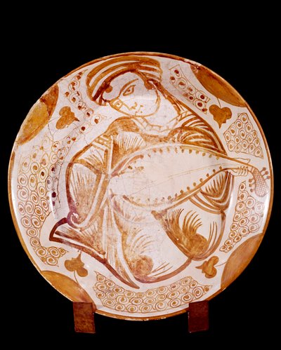 Piatto in ceramica con suonatore di liuto da Islamic School