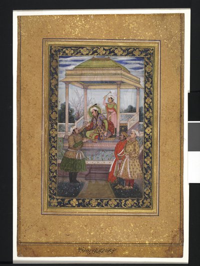 Imperatore Jahangir nel padiglione con attendenti da Islamic School