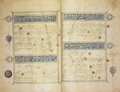 Pagine illuminate di un manoscritto del Corano, Scuola Mamelucca Il-Khanide da Islamic School