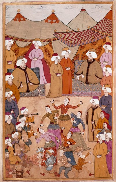 Arte islamica: Danza per il piacere del Sultano Ahmet III (1673-1736). Gouache su carta di Levni dal Surnama (soprannome i) Vehbi) Inizio XVIII secolo Museo Topkapi Saray, Istanbul da Islamic School