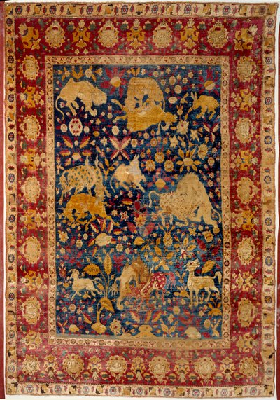 Arte islamica: tappeto di seta con decorazione animale da Islamic School