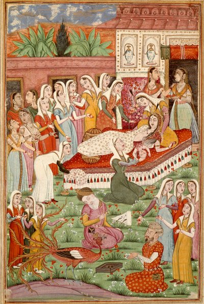 Arte islamica: "La nascita cesariana di Roustam" Miniatura persiana da un manoscritto del poema epico "Shahnameh" (Libro dei Re) di Ferdowsi (ca. 940-1020) Chantilly, Museo Condé da Islamic School