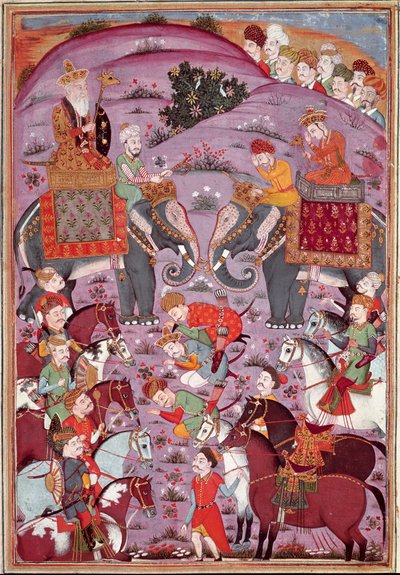 Arte islamica: Il primo incontro di Roustam e suo nonno Sam (miniatura persiana da un manoscritto del poema epico Shahnameh di Ferdowsi) da Islamic School