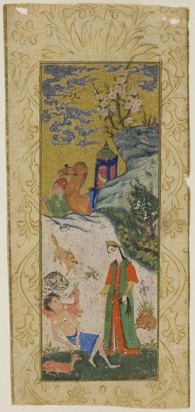Layla visita Majnun nel deserto, pagina da una copia del Khamsa di Nizami da Islamic School
