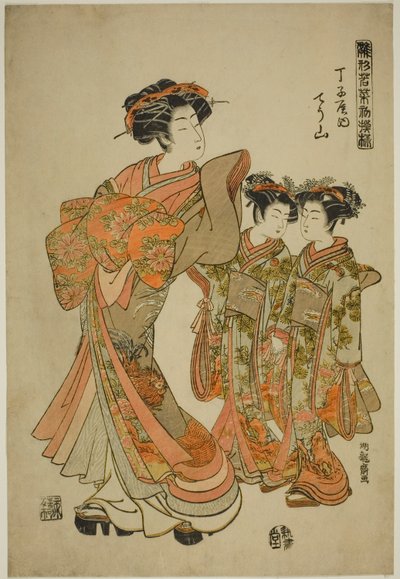 Chozan del Chojiya, dalla serie "Modelli per la Moda: Nuovi Disegni Freschi come Foglie Giovani (Hinagata wakana hatsu moyo)" da Isoda Koryusai