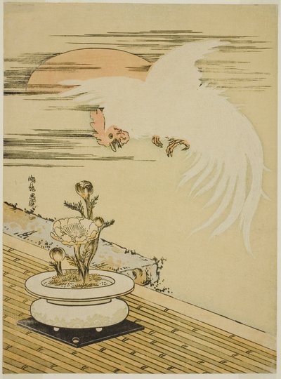 Gallo che Vola Sopra un Vaso di Adone da Isoda Koryusai