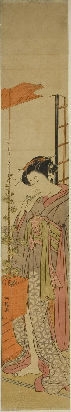 Cortigiana che ammira le glorie del mattino mentre si pulisce i denti da Isoda Koryusai