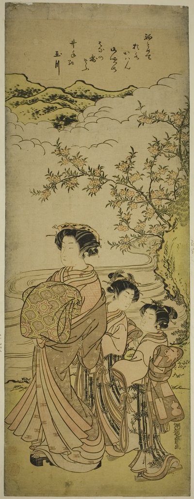 Cortigiana e Due Assistenti che Sfilano lungo un Ruscello da Isoda Koryusai