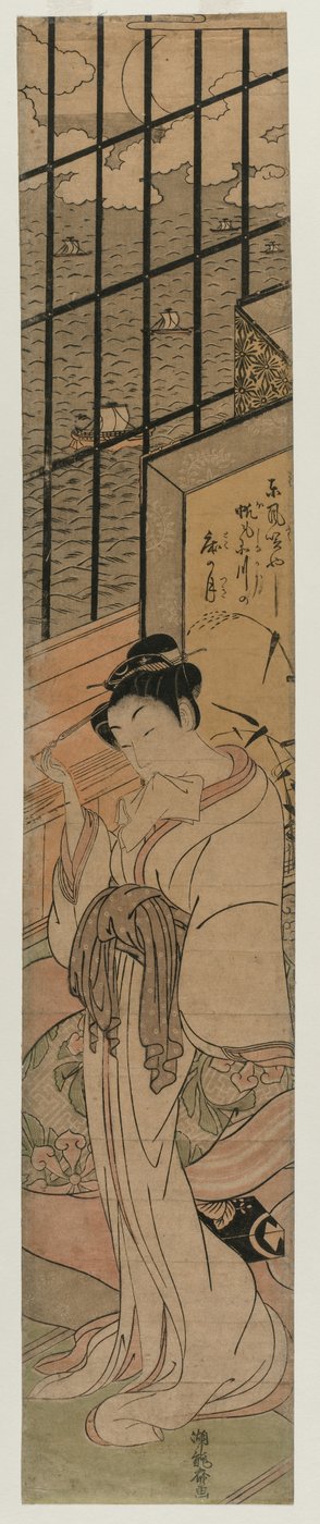 Cortigiana in una stanza con vista sulla baia di Edo da Isoda Koryusai