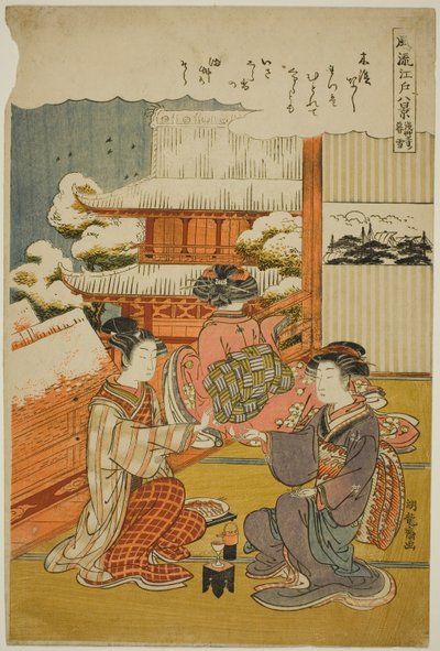 Neve serale al Tempio Sensoji, dalla serie "Otto vedute alla moda di Edo" da Isoda Koryusai