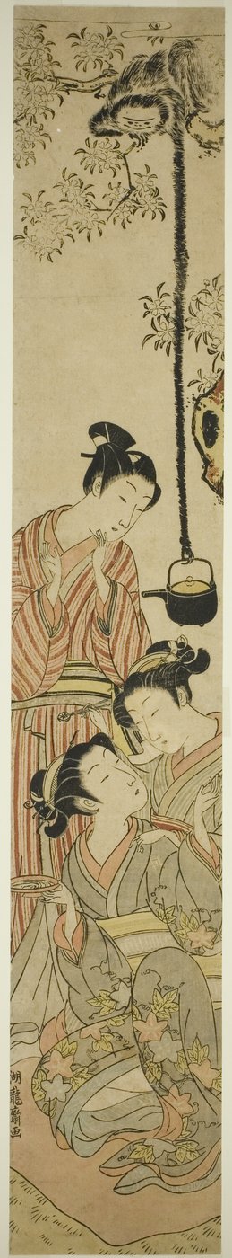 Gibbone che ruba una pentola di sake da una festa di osservazione dei fiori da Isoda Koryusai