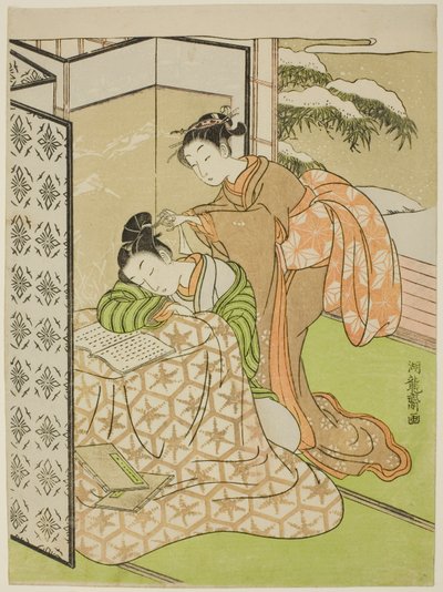 Ragazza che fa uno scherzo a un giovane che sta dormendo da Isoda Koryusai