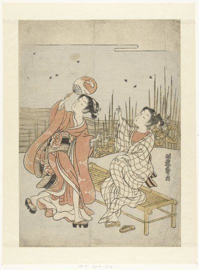 Giovane uomo e ragazza che guardano le lucciole da Isoda Koryusai