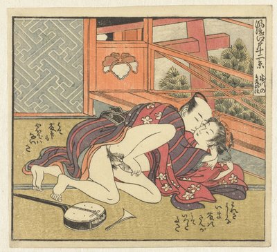Coppia innamorata con shamisen da Isoda Koryusai