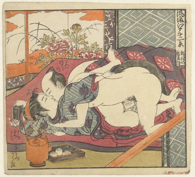 Coppia innamorata con servizio da tè (dodici vedute del raffinato Edo) da Isoda Koryusai