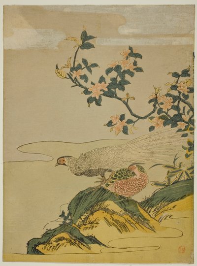Fagiani sotto un Ramo di Fiori di Pesco da Isoda Koryusai