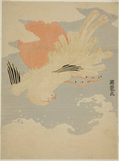 Fenice che vola sopra le onde davanti al sole del mattino da Isoda Koryusai
