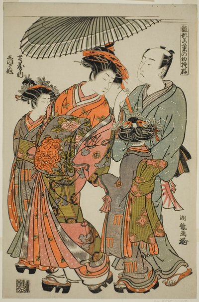 Shioginu del Tsutaya, dalla serie "Modelli per la moda: nuovi disegni freschi come foglie giovani (Hinagata wakana no hatsu moyo)" da Isoda Koryusai