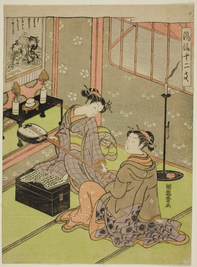 Serpente, dalla serie "I dodici segni zodiacali alla moda (Furyu juni shi)" da Isoda Koryusai
