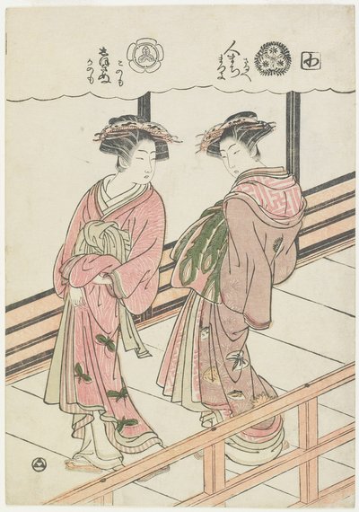 Due cortigiane su una veranda da Isoda Koryusai