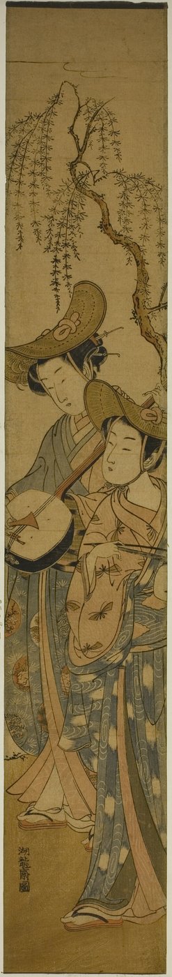 Due musicisti itineranti sotto un salice da Isoda Koryusai