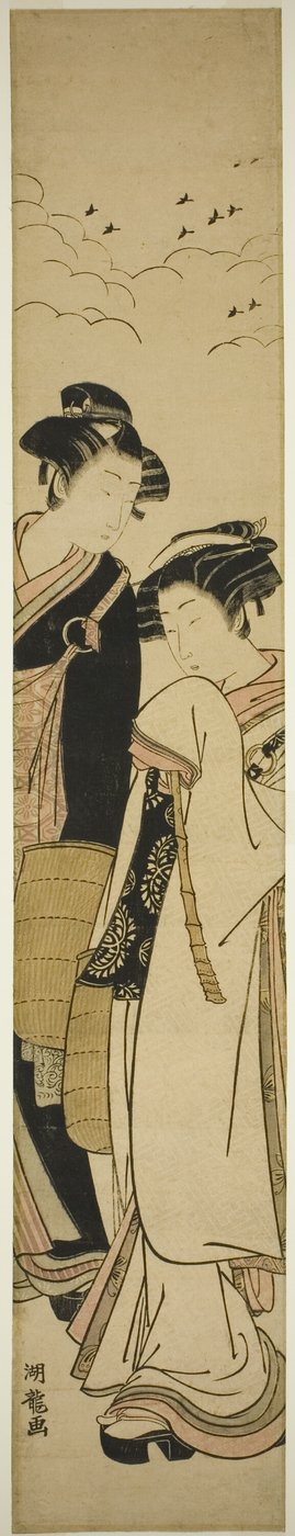 Giovane coppia vestita da monaci mendicanti (Genpachi e Komurasaki?) da Isoda Koryusai