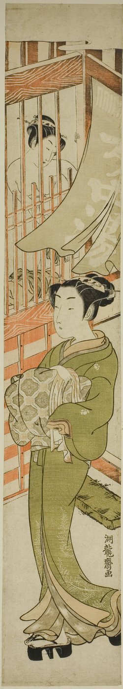 Giovane donna che emerge da una casa da bagno da Isoda Koryusai