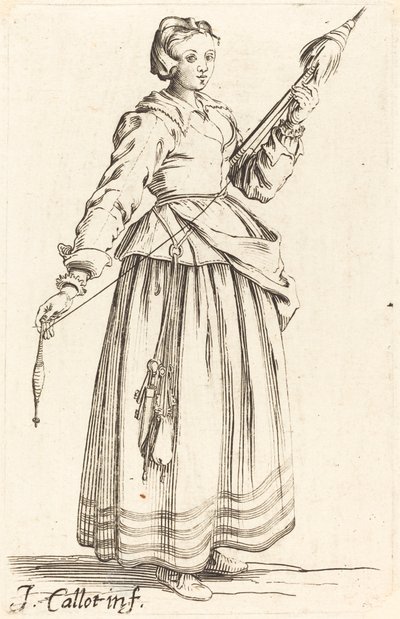Giovane donna con fuso, rivolta a destra da Israel Henriet after Jacques Callot