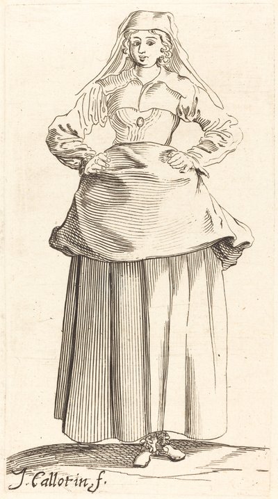 Giovane donna con le mani sui fianchi, vista frontale da Israel Henriet after Jacques Callot