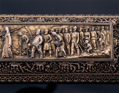 (dettaglio) Miniatura di uno scheletro umano e sarcofago da Israel Rouchomovsky