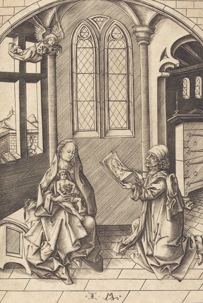 San Luca che disegna un ritratto della Vergine, c. 1475 da Israhel van Meckenem