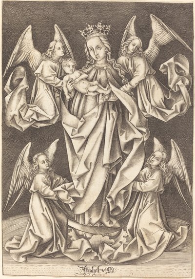 La Madonna e Bambino sulla Mezzaluna Sostenuta da Quattro Angeli da Israhel van Meckenem