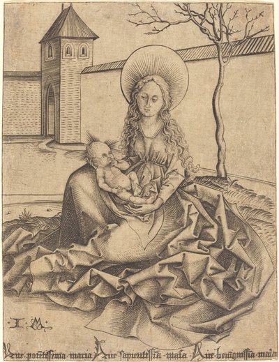 Vergine e bambino in un cortile da Israhel van Meckenem after Martin Schongauer