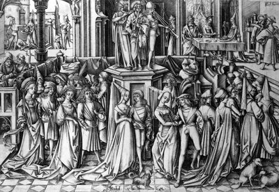 Danza alla corte di Erode, 1500 circa (incisione) da Israhel van the younger Meckenem