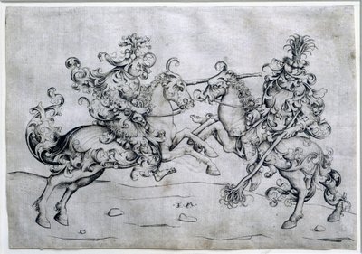 Due cavalieri che giocano. Gioco di due uomini a cavallo. Disegno di Israel Van Meckenem (ca. 1440-1503). Museo del Louvre da Israhel van the younger Meckenem