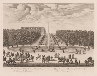 Veduta del Castello di Versailles, dal lato del viale e della fontana del Drago da Israël Silvestre