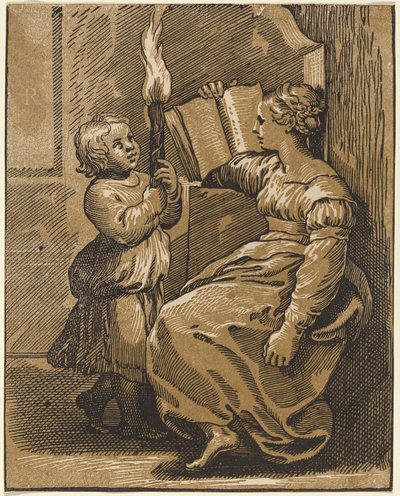 Sibilla che legge da Italian 16th Century, after Ugo da Carpi, after Raphael